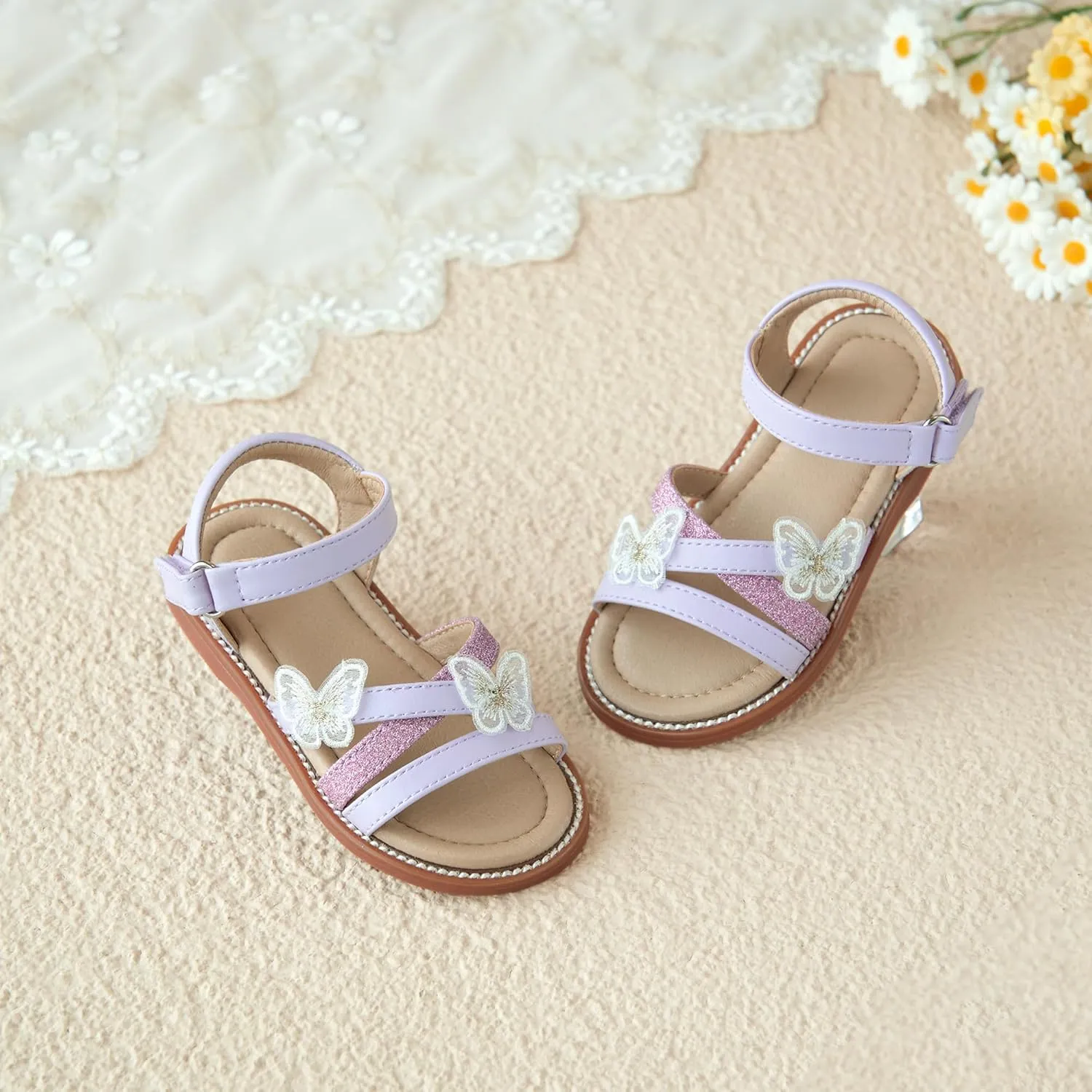 Otter MOMO Girls Open Toe Princess Flat Sandals with Comfort Sole Summer Sandals