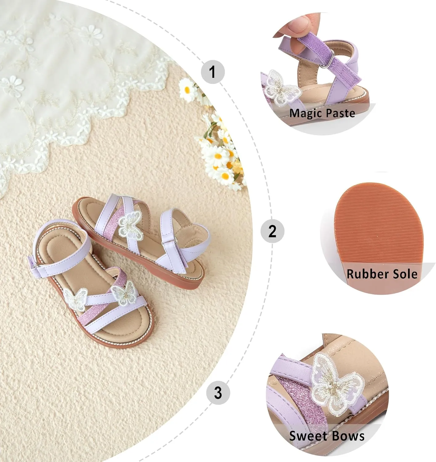 Otter MOMO Girls Open Toe Princess Flat Sandals with Comfort Sole Summer Sandals