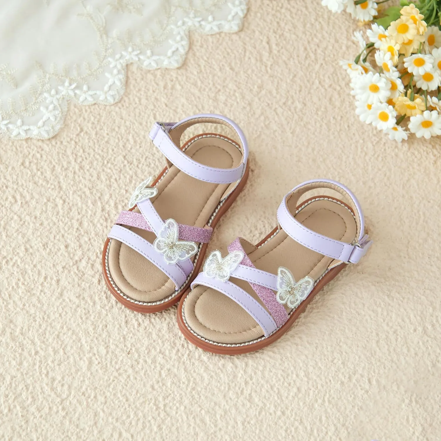 Otter MOMO Girls Open Toe Princess Flat Sandals with Comfort Sole Summer Sandals