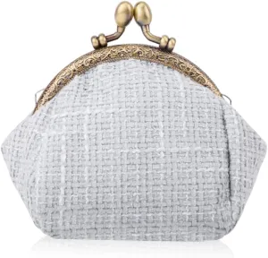 Oyachic Cute Buckle Coin Purses,Plaid Tweed Change Pouch,Vintage Kiss Lock Wallets for Women Girls