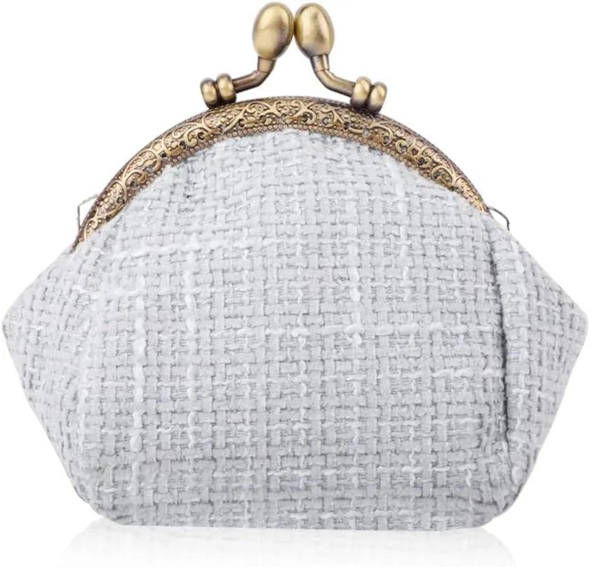 Oyachic Cute Buckle Coin Purses,Plaid Tweed Change Pouch,Vintage Kiss Lock Wallets for Women Girls