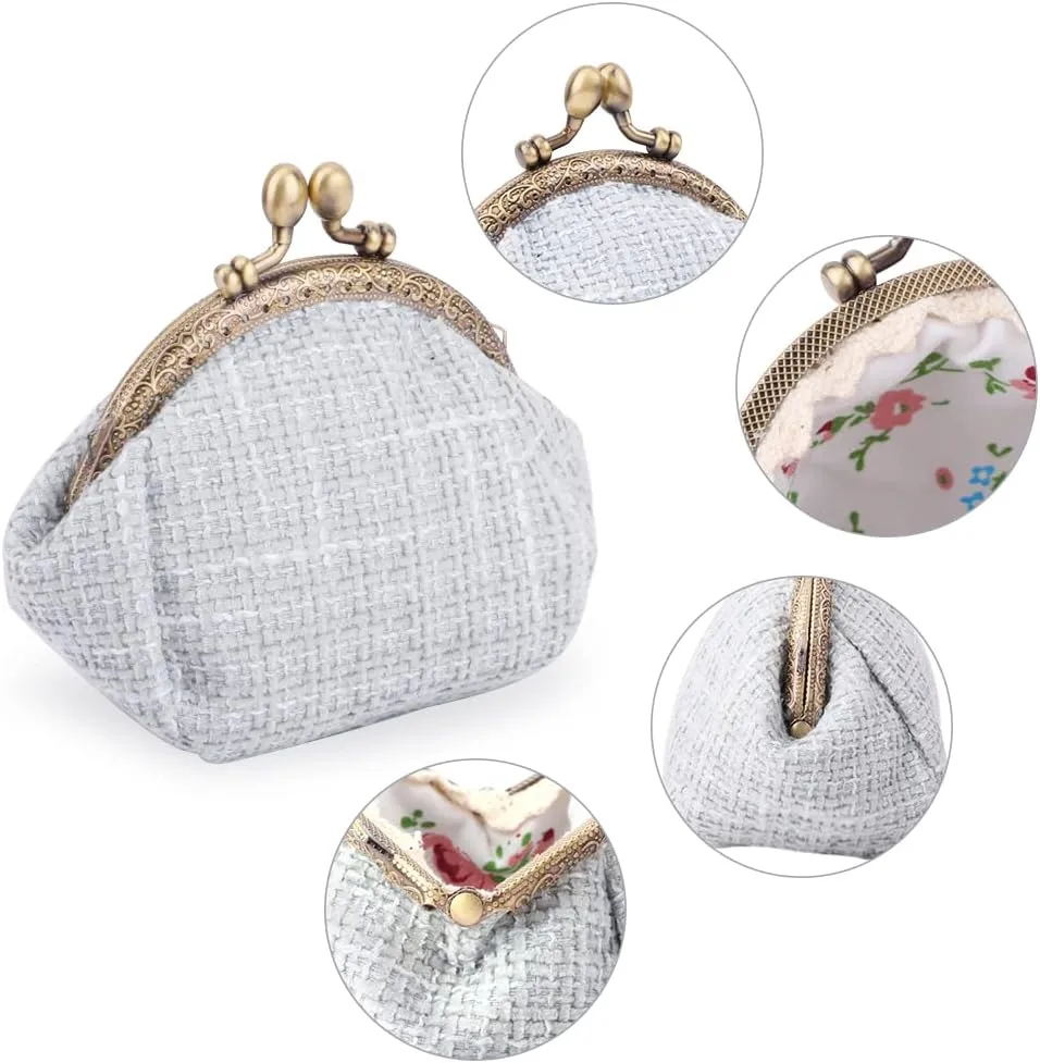 Oyachic Cute Buckle Coin Purses,Plaid Tweed Change Pouch,Vintage Kiss Lock Wallets for Women Girls