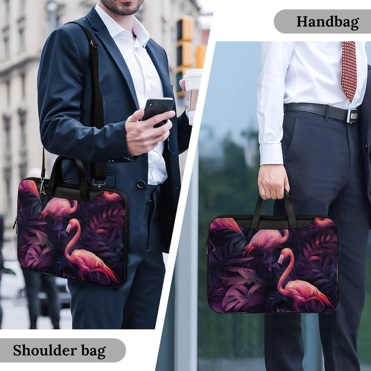Passion Flamingos Tropical Plants Leather Bag Laptop Case Slim Water Resistant Computer Bags with Handle Briefcase for Work
