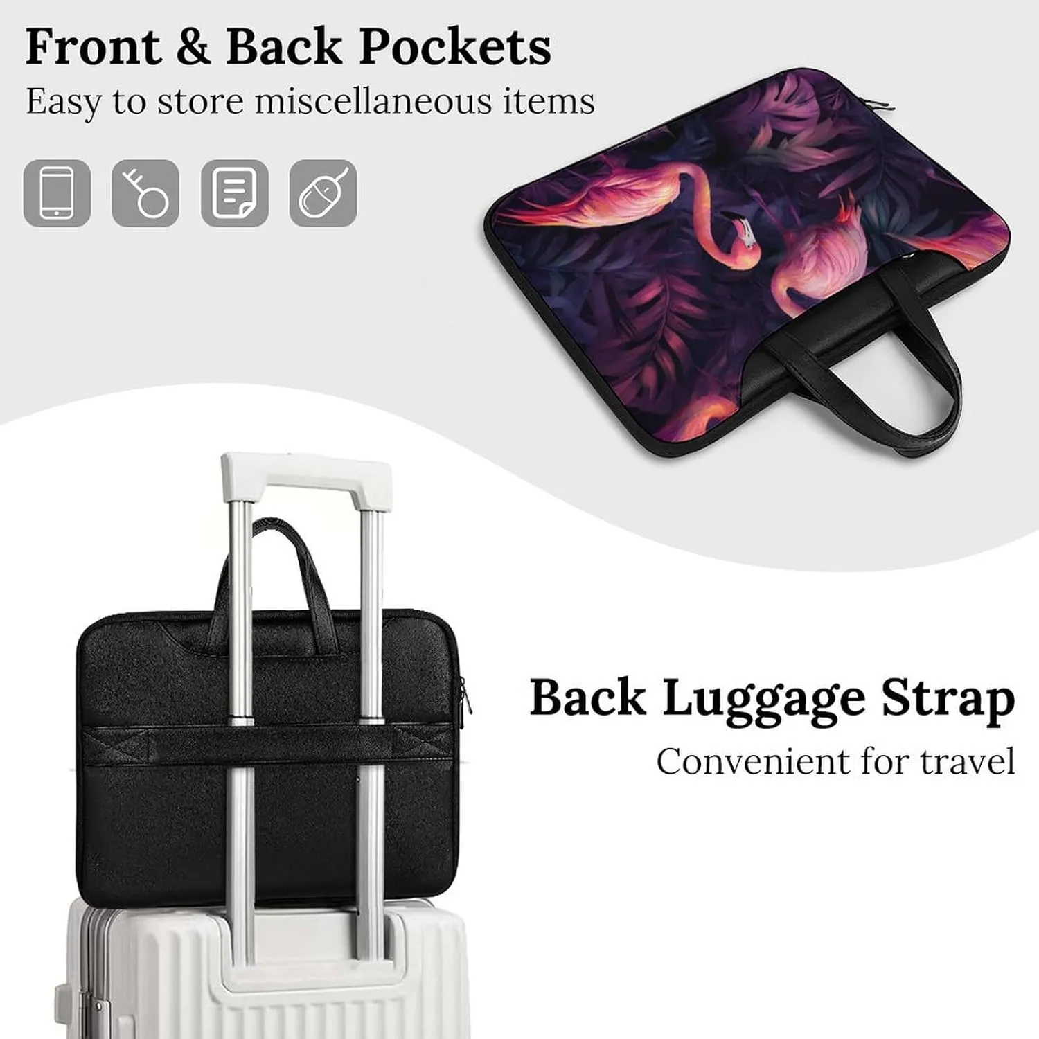 Passion Flamingos Tropical Plants Leather Bag Laptop Case Slim Water Resistant Computer Bags with Handle Briefcase for Work
