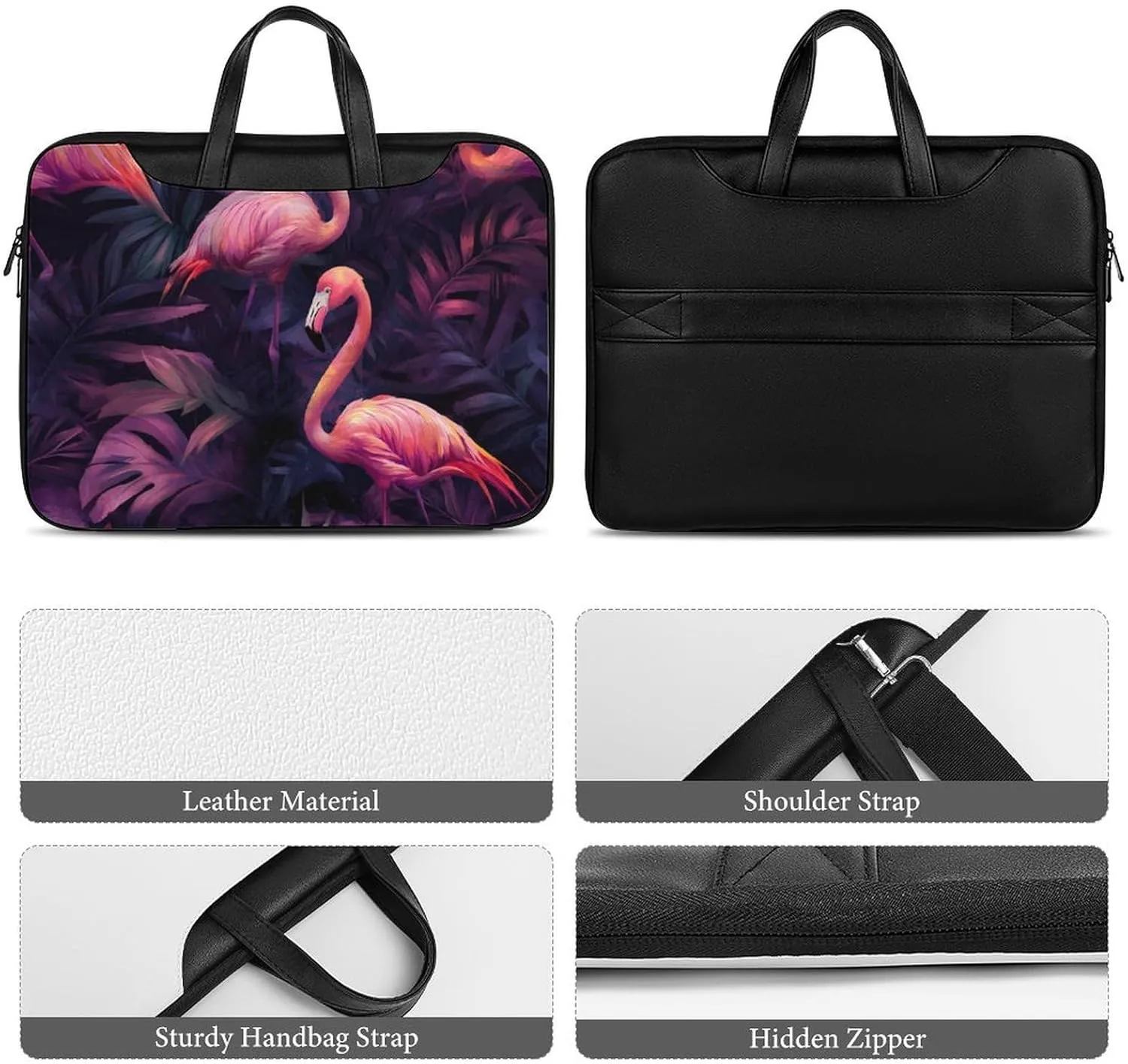 Passion Flamingos Tropical Plants Leather Bag Laptop Case Slim Water Resistant Computer Bags with Handle Briefcase for Work
