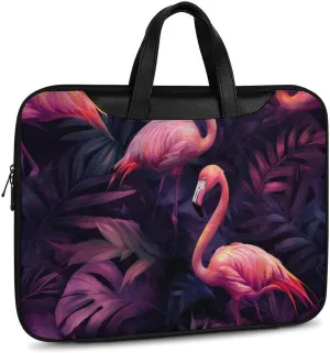 Passion Flamingos Tropical Plants Leather Bag Laptop Case Slim Water Resistant Computer Bags with Handle Briefcase for Work