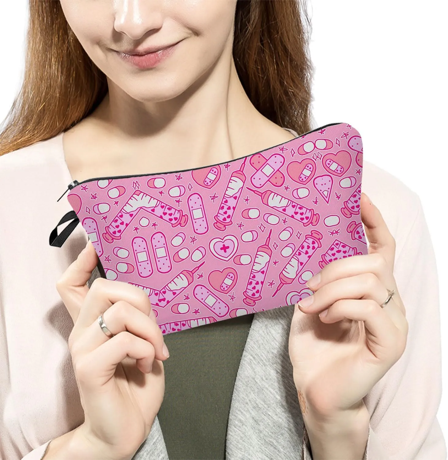 Pink Medical Assistant Cosmetic Bag Cute Makeup Bag Travel Toiletry Zipper Pouch Nurse Graduation Gifts Pink Medical Supply Makeup Bag for Nurse Girls Women