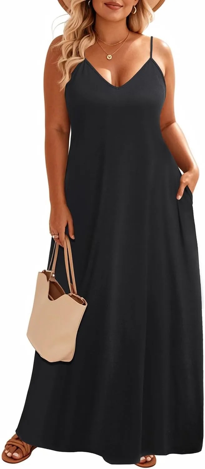 Pinup Fashion Women's Summer Maxi Dress Plus Size Sleeveless Spaghetti Strap Beach Long Dresses