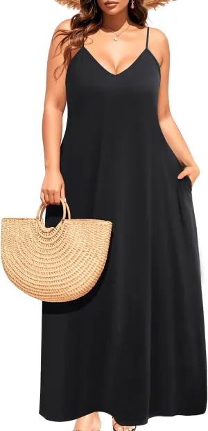 Pinup Fashion Women's Summer Maxi Dress Plus Size Sleeveless Spaghetti Strap Beach Long Dresses
