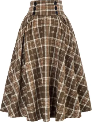 Plaid Printed Skirt Vintage High Waist Women Fashion Midi Skirt Pleated skirts for women trendy Harajuku Casual Summer