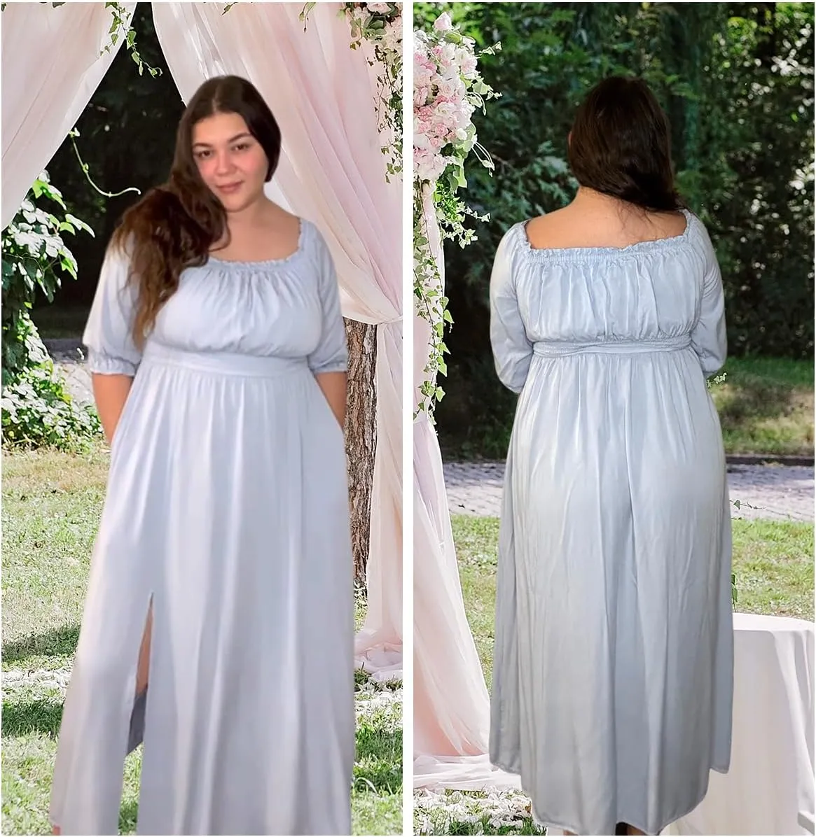 Plus Size Off Shoulder Dress Boho Long Sleeve Split Flowy A-Line Long Maxi Dresses with Pockets Photoshoot