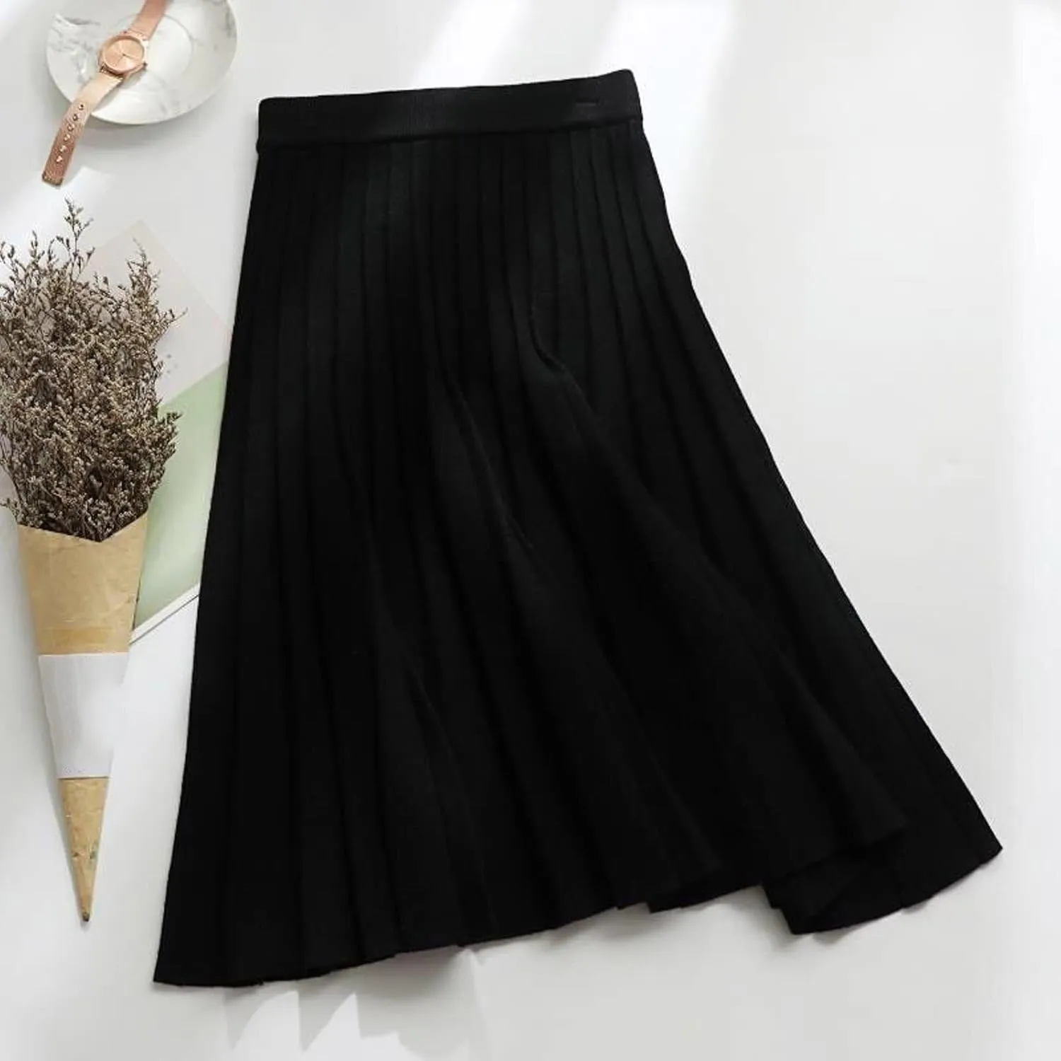 Plus Size Skirt for Women Summer 2025 Knitted Pleated A-Line Long Skirts for Going Out Ladies Trendy Clothes