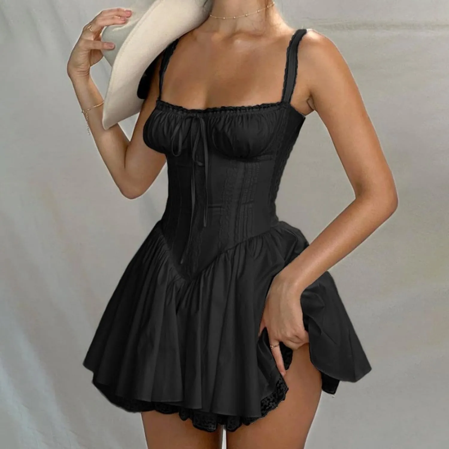 Pokn Milk Maid Dress Y2K Dress Lace Mini Women's Dress White Dress Floral Bandage Sheath Dresses Aesthetic Casual Party Dress