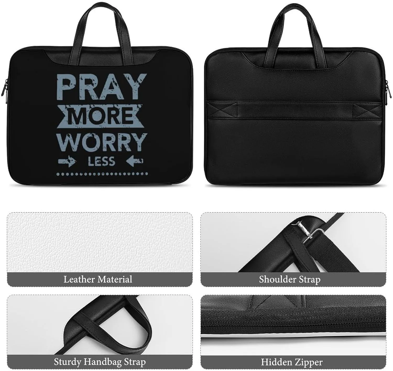 Pray More Worry Less Leather Bag Laptop Case Slim Water Resistant Computer Bags with Handle Briefcase for Work