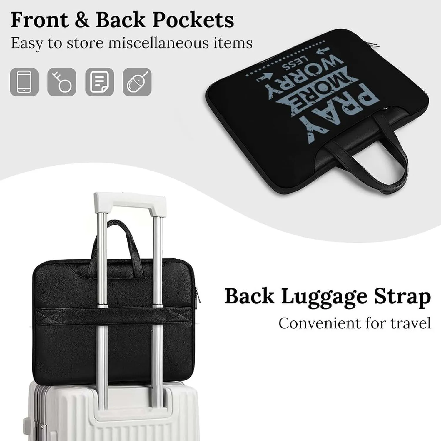 Pray More Worry Less Leather Bag Laptop Case Slim Water Resistant Computer Bags with Handle Briefcase for Work
