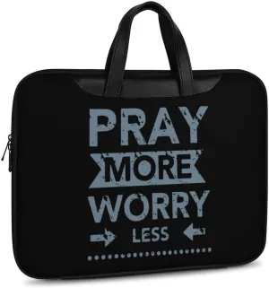 Pray More Worry Less Leather Bag Laptop Case Slim Water Resistant Computer Bags with Handle Briefcase for Work