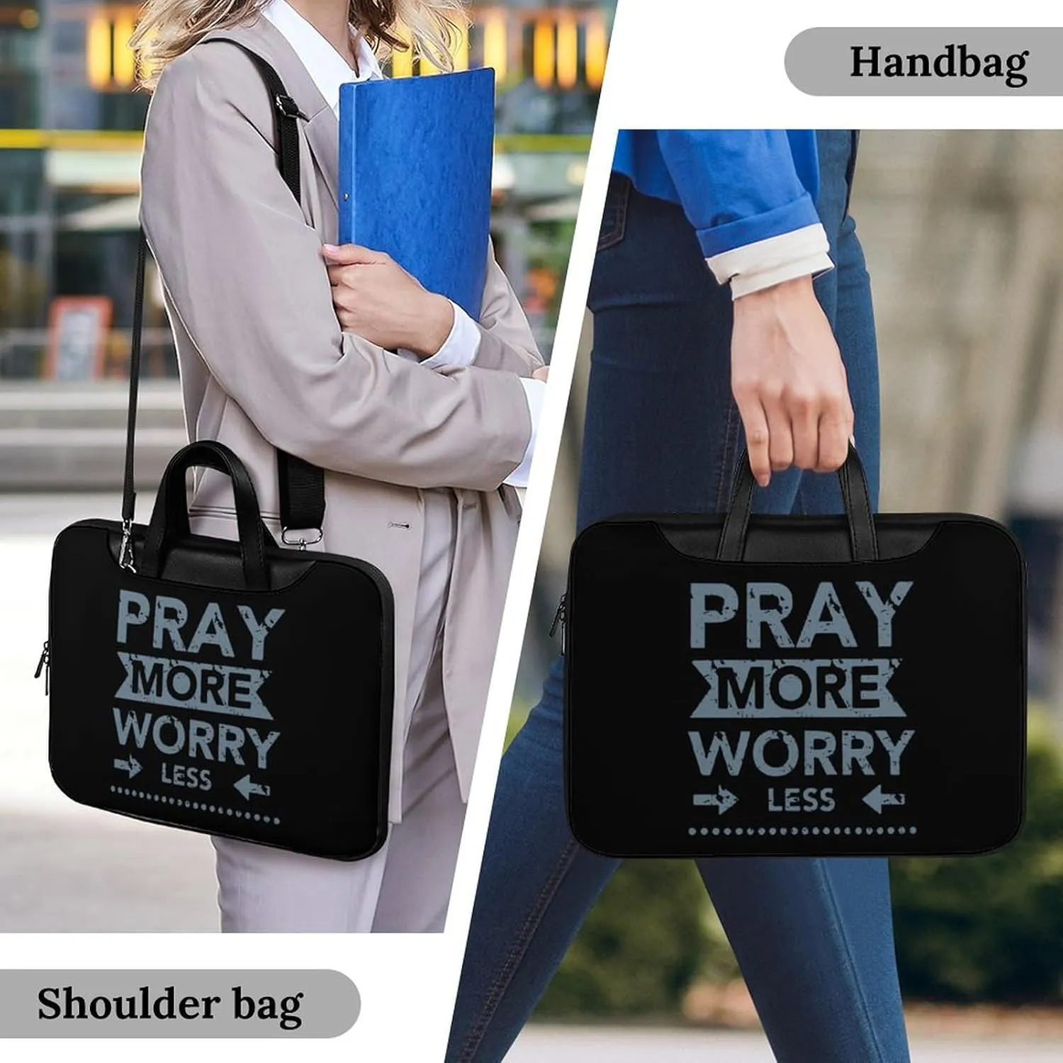 Pray More Worry Less Leather Bag Laptop Case Slim Water Resistant Computer Bags with Handle Briefcase for Work