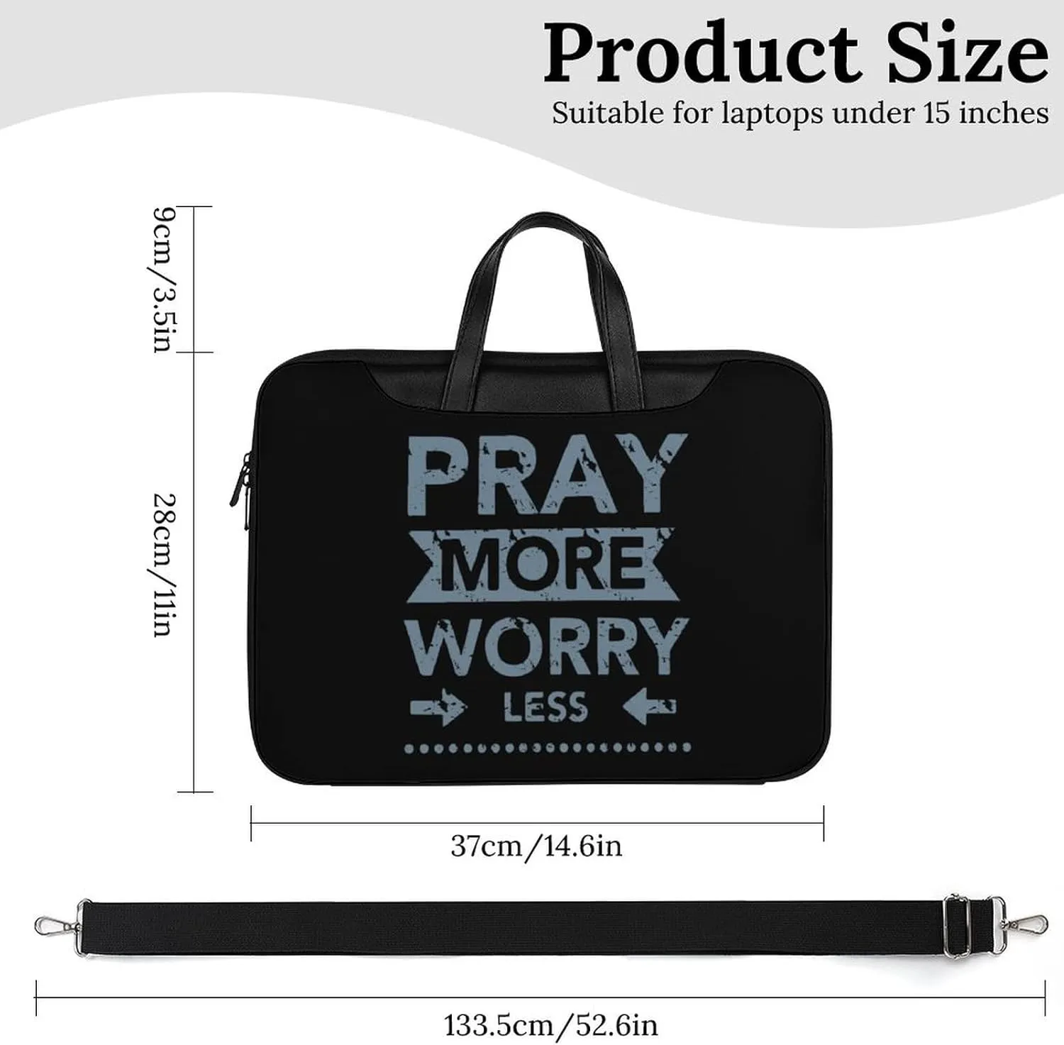 Pray More Worry Less Leather Bag Laptop Case Slim Water Resistant Computer Bags with Handle Briefcase for Work