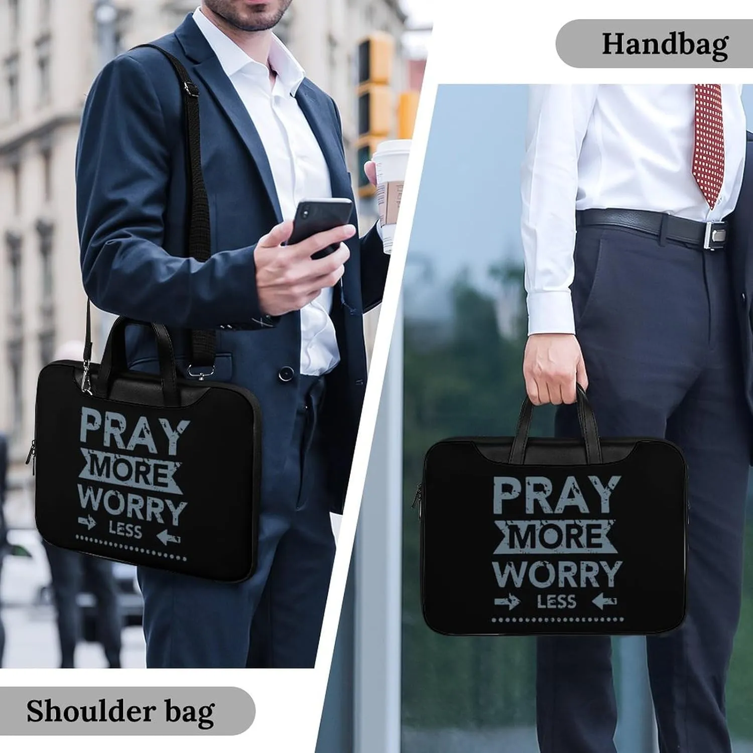 Pray More Worry Less Leather Bag Laptop Case Slim Water Resistant Computer Bags with Handle Briefcase for Work