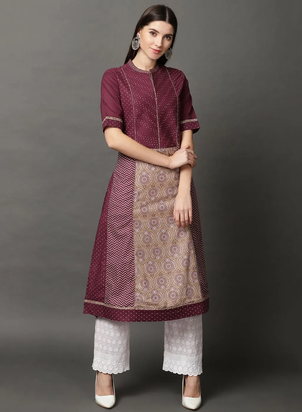 Purple Long Printed Kurta
