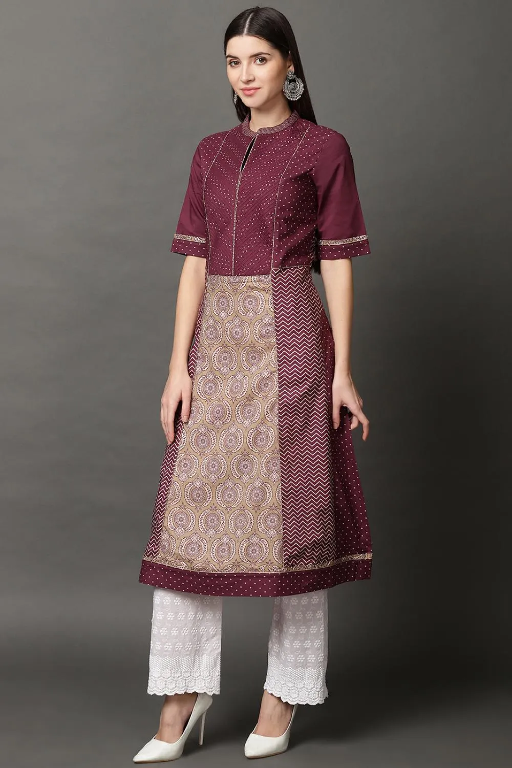 Purple Long Printed Kurta