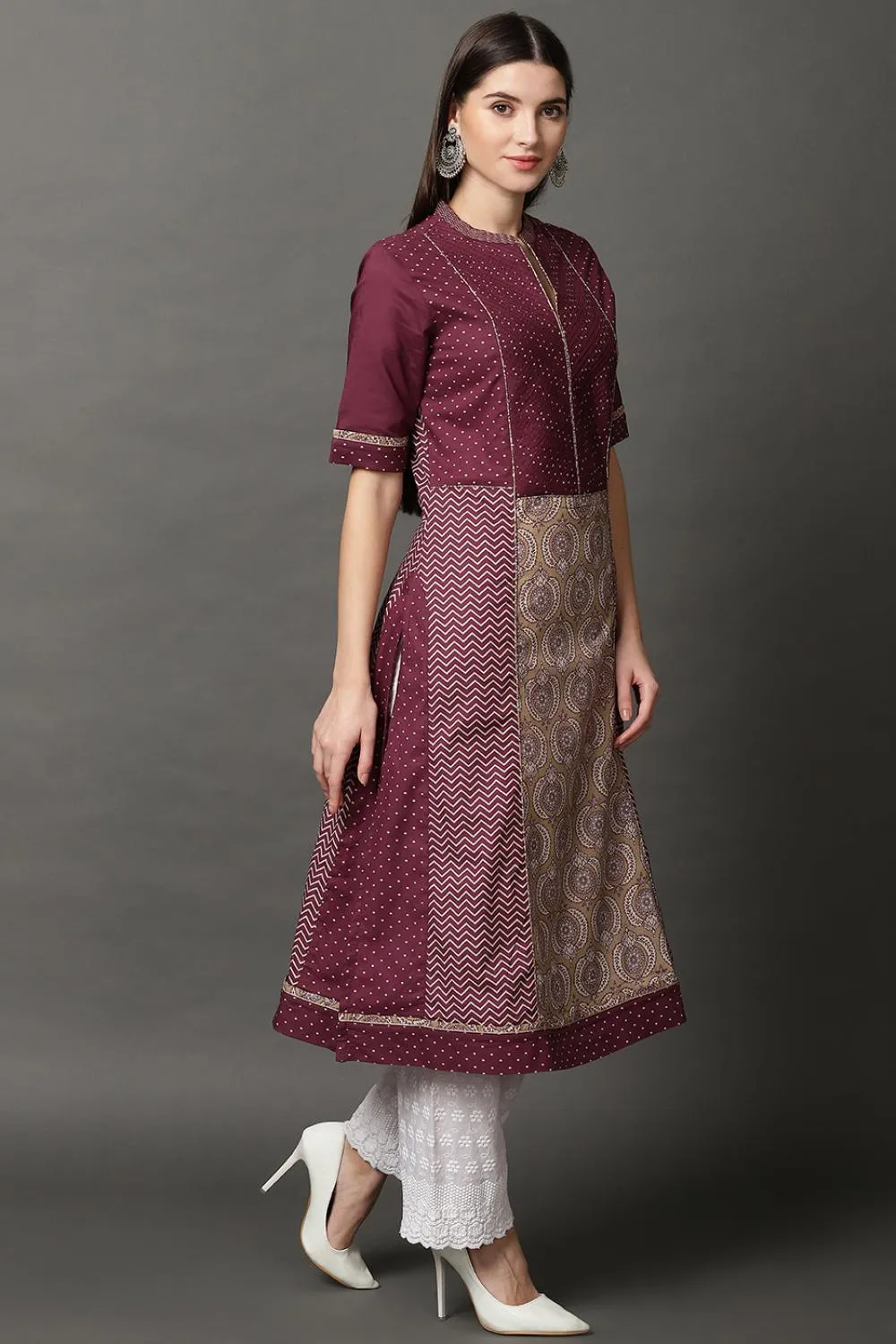 Purple Long Printed Kurta