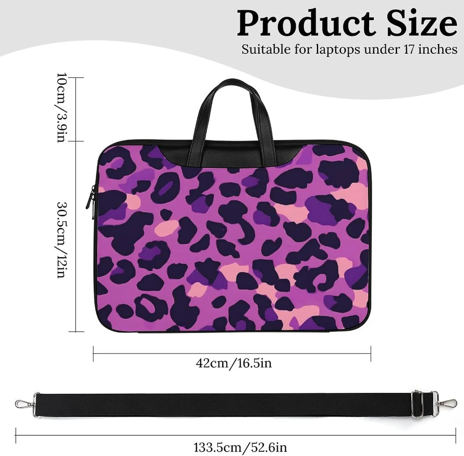 Purplepink Leopard Print Leather Bag Laptop Case Slim Water Resistant Computer Bags with Handle Briefcase for Work