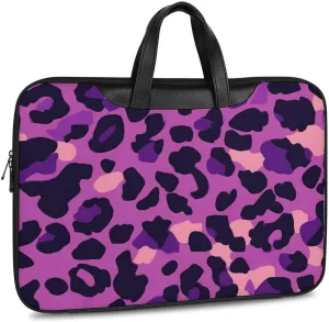 Purplepink Leopard Print Leather Bag Laptop Case Slim Water Resistant Computer Bags with Handle Briefcase for Work