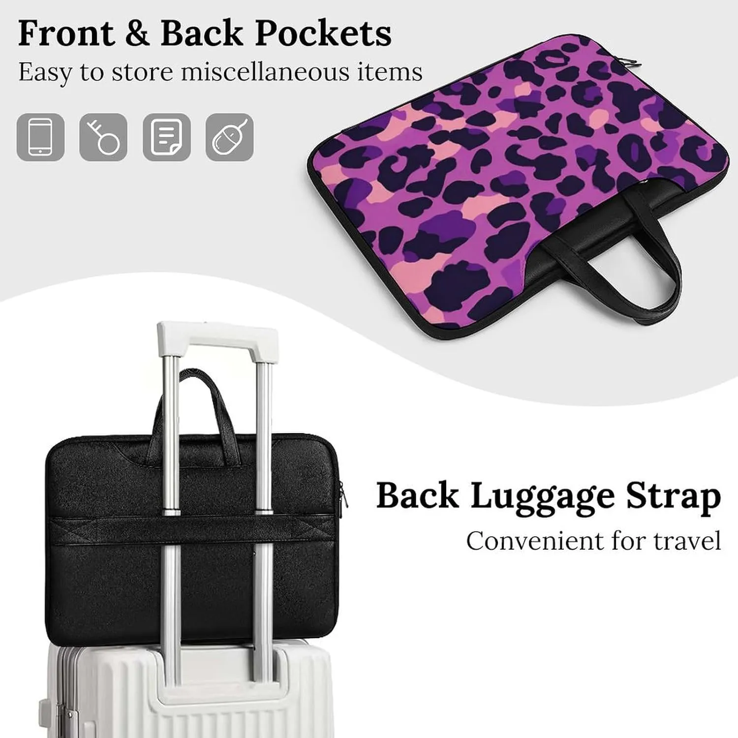 Purplepink Leopard Print Leather Bag Laptop Case Slim Water Resistant Computer Bags with Handle Briefcase for Work