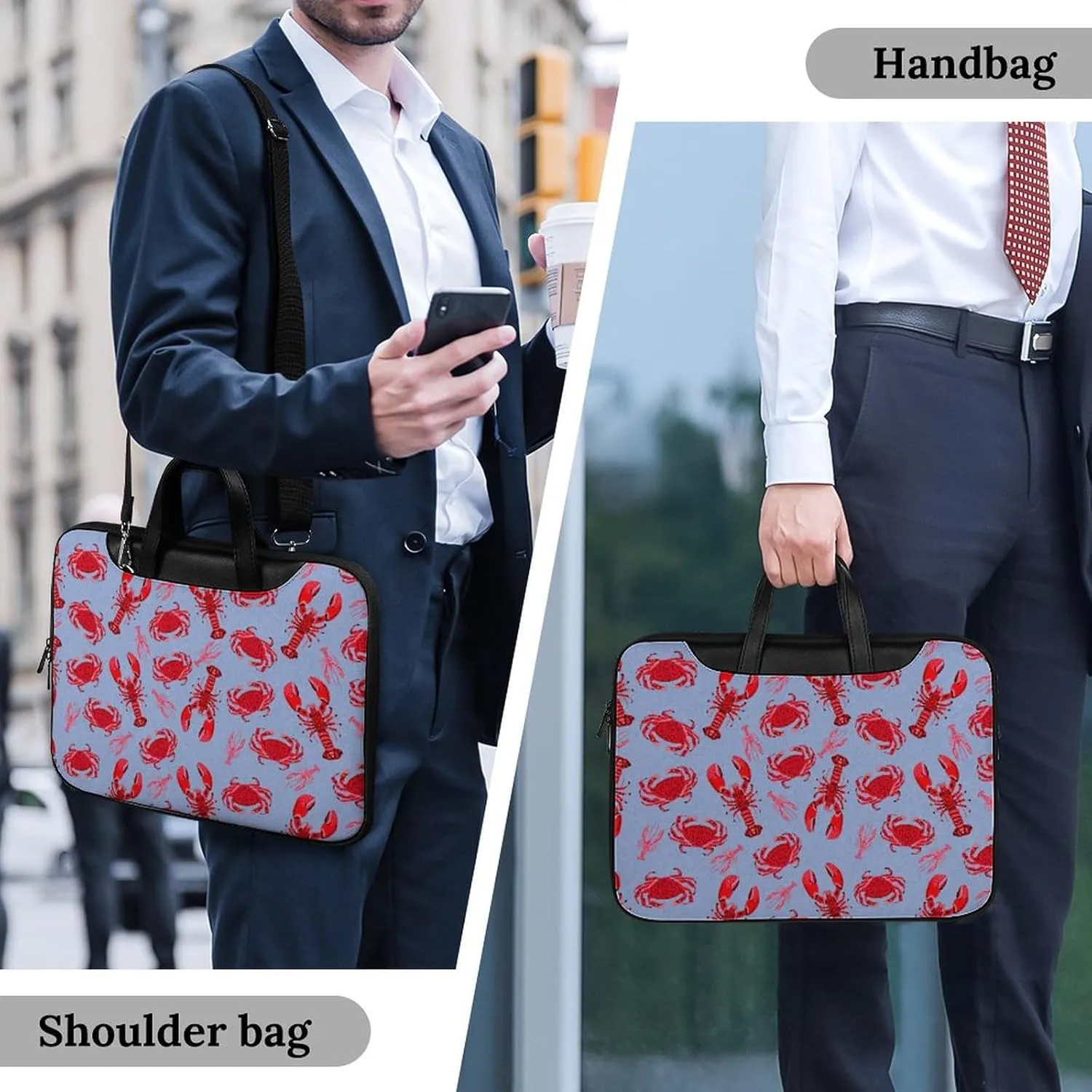 Red Lobster Crab Pattern Leather Bag Laptop Case Slim Water Resistant Computer Bags with Handle Briefcase for Work