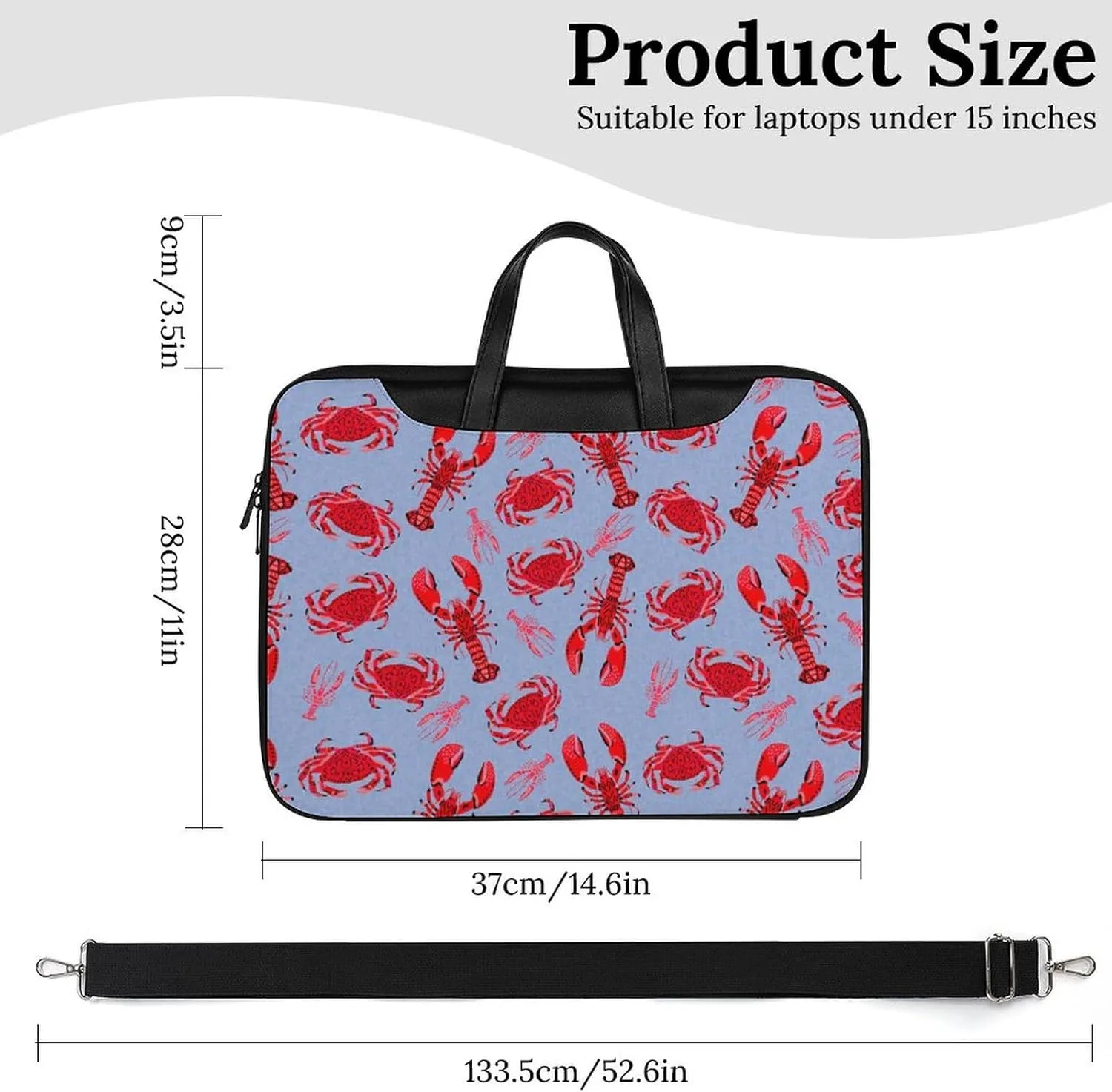 Red Lobster Crab Pattern Leather Bag Laptop Case Slim Water Resistant Computer Bags with Handle Briefcase for Work