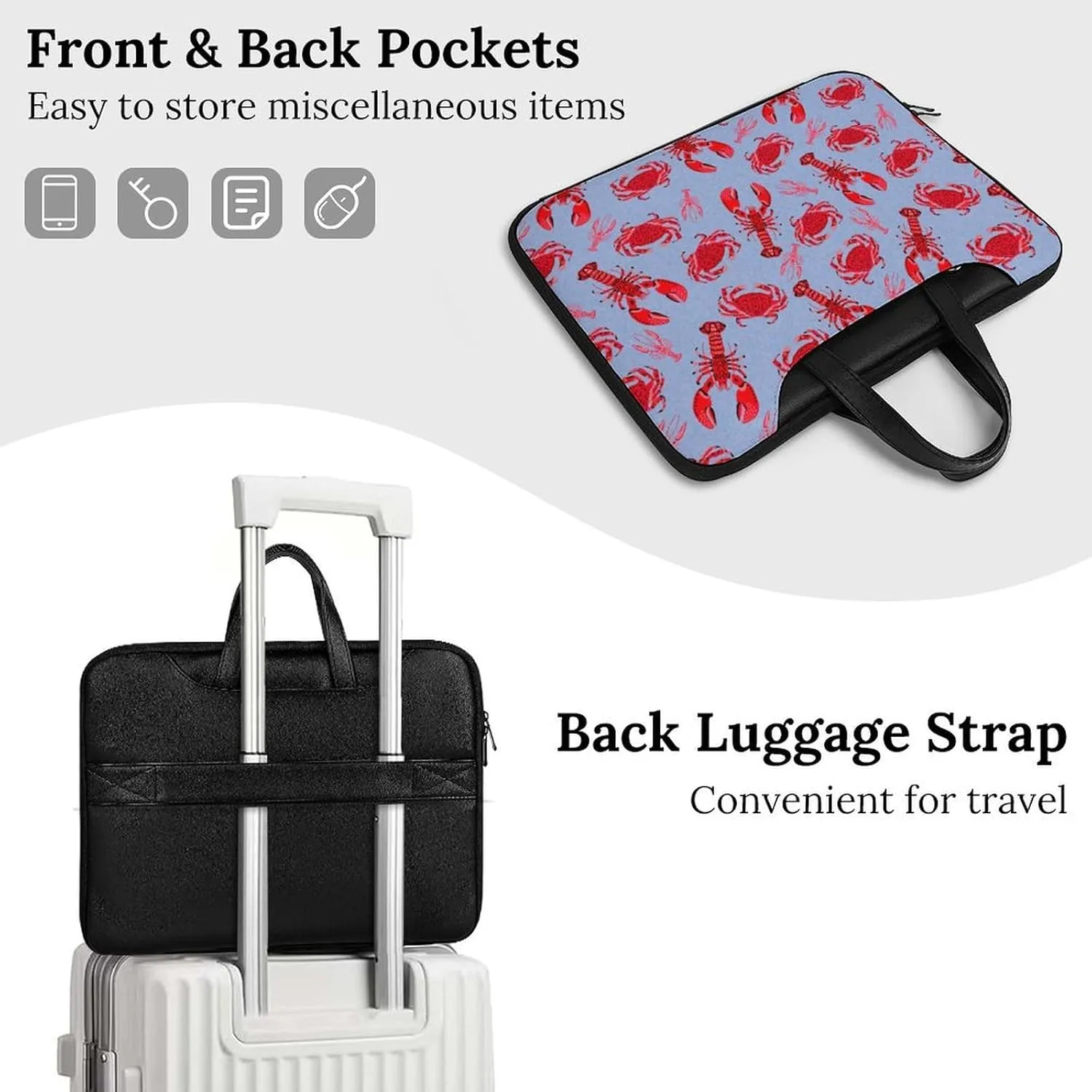 Red Lobster Crab Pattern Leather Bag Laptop Case Slim Water Resistant Computer Bags with Handle Briefcase for Work