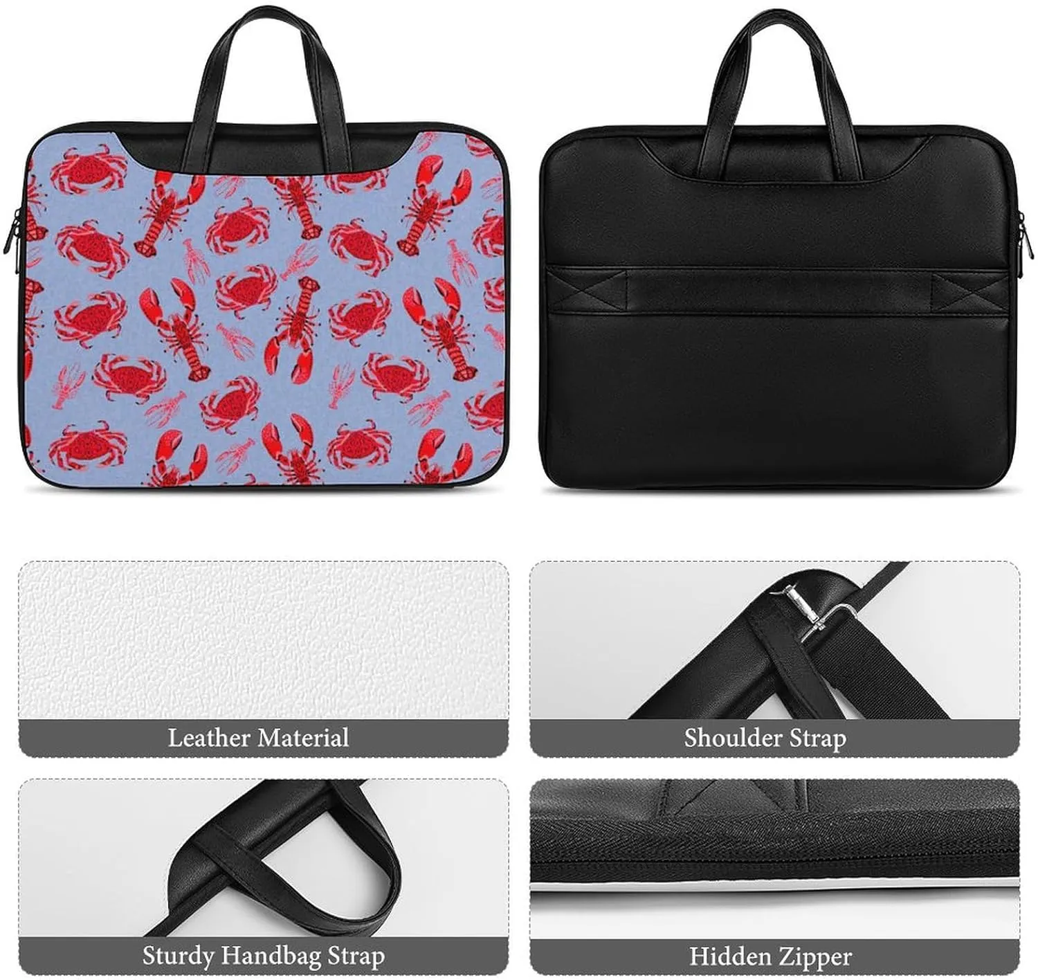 Red Lobster Crab Pattern Leather Bag Laptop Case Slim Water Resistant Computer Bags with Handle Briefcase for Work