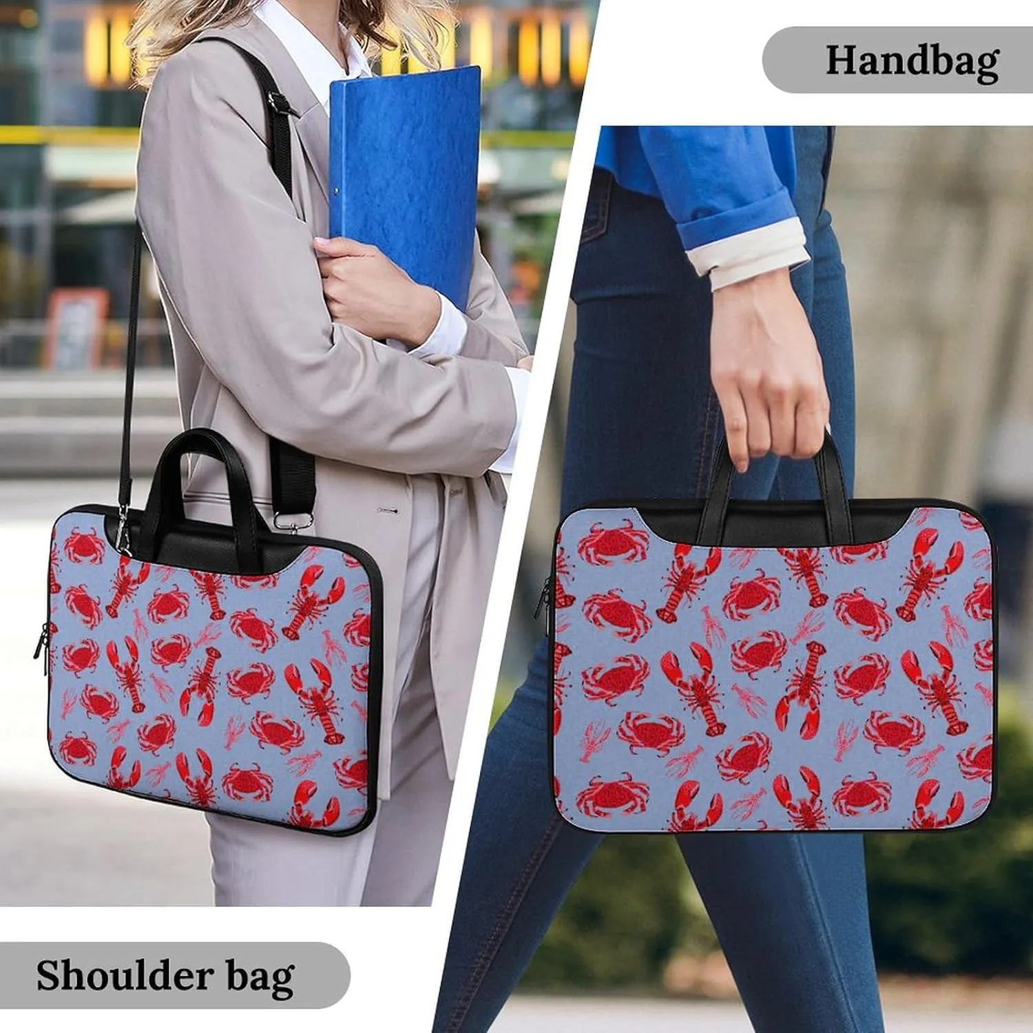 Red Lobster Crab Pattern Leather Bag Laptop Case Slim Water Resistant Computer Bags with Handle Briefcase for Work