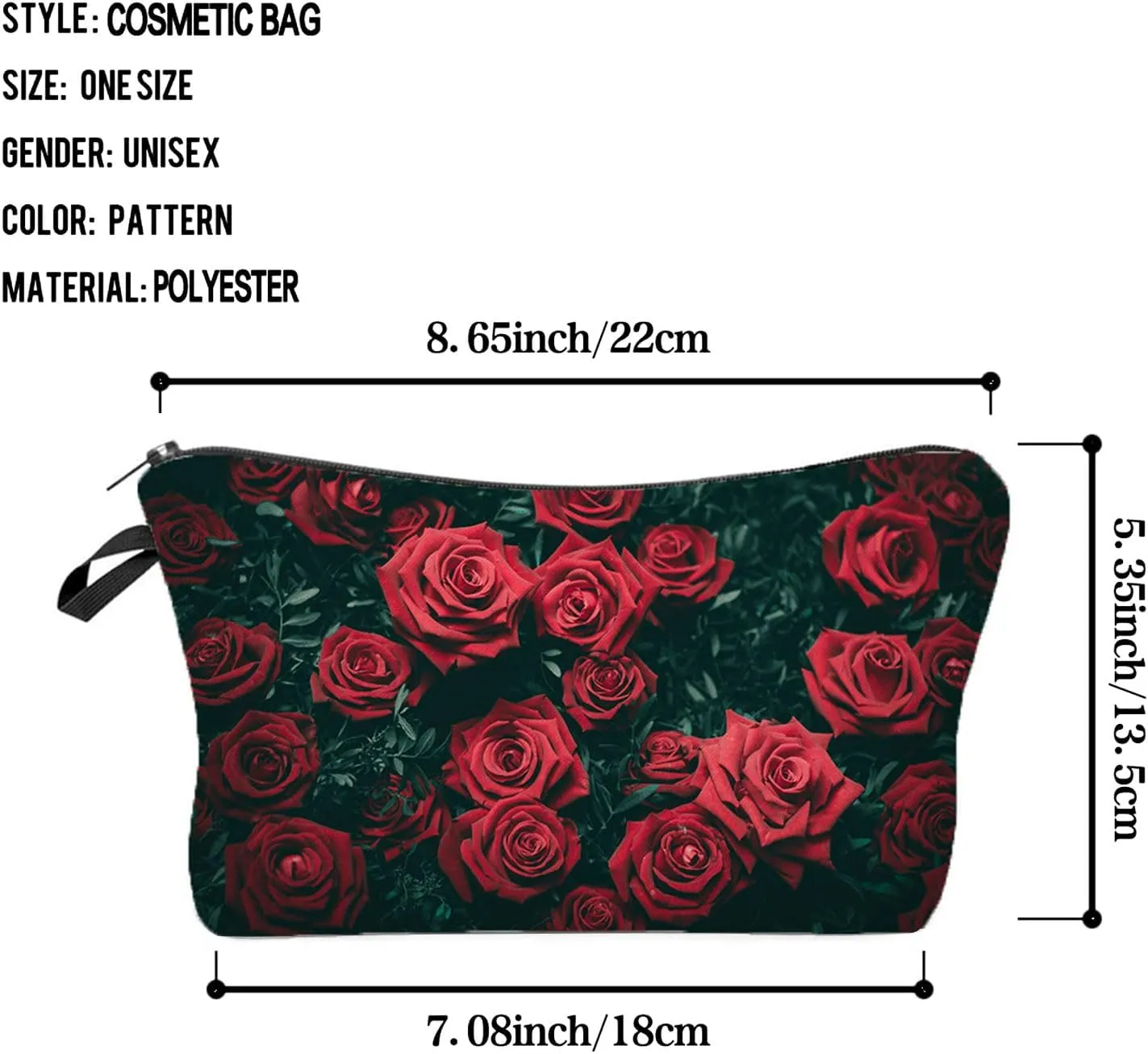 Red Rose Makeup Bag - Cute Travel Toiletry Zipper Pouch - Floral Cosmetic Bag Gift for Girls, Women, Sisters, Rose Lovers