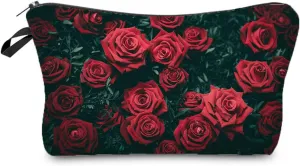 Red Rose Makeup Bag - Cute Travel Toiletry Zipper Pouch - Floral Cosmetic Bag Gift for Girls, Women, Sisters, Rose Lovers