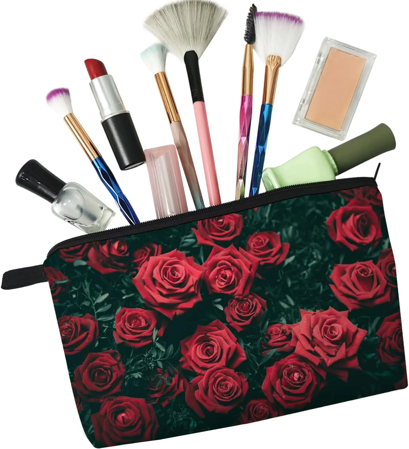 Red Rose Makeup Bag - Cute Travel Toiletry Zipper Pouch - Floral Cosmetic Bag Gift for Girls, Women, Sisters, Rose Lovers