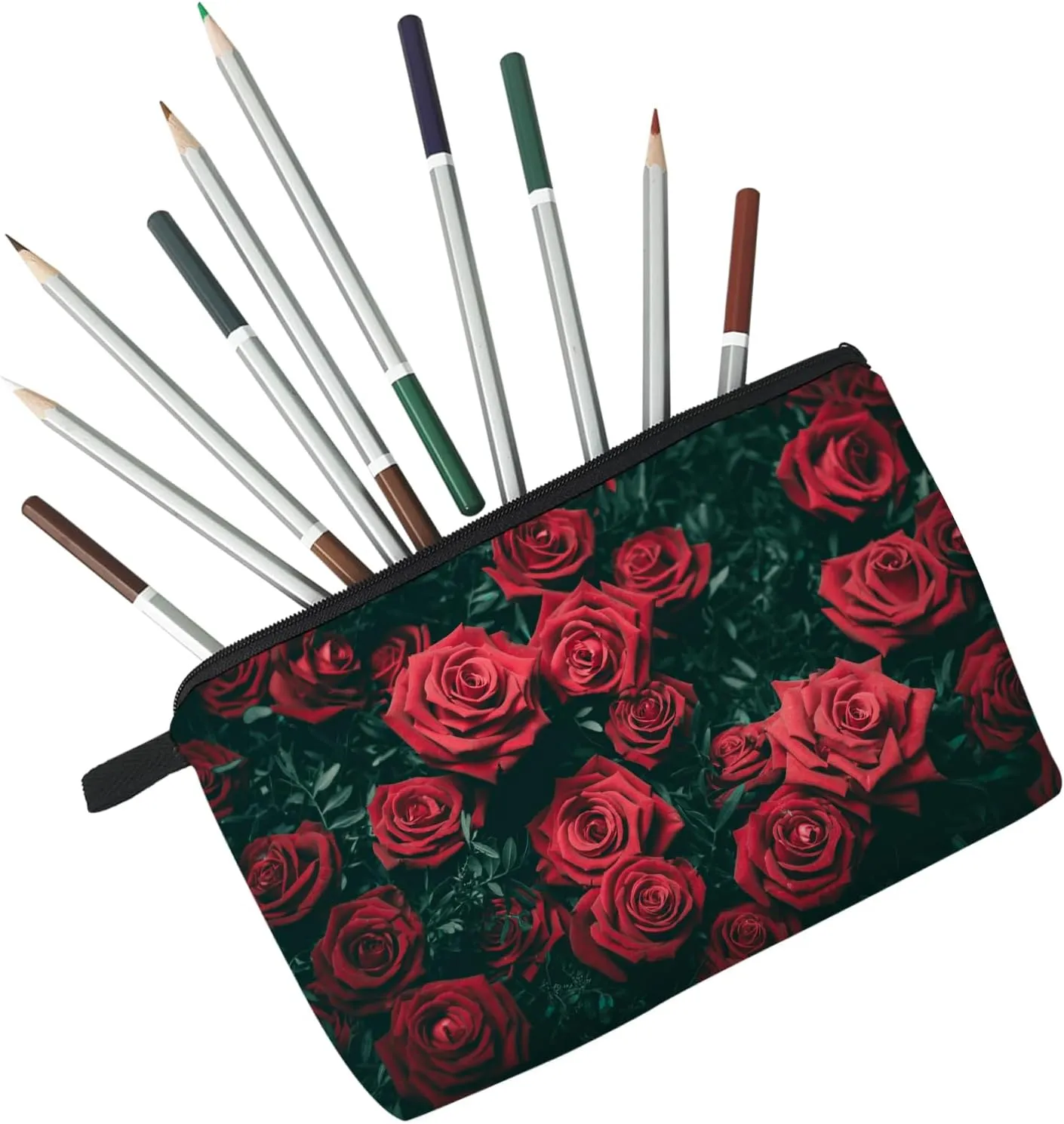 Red Rose Makeup Bag - Cute Travel Toiletry Zipper Pouch - Floral Cosmetic Bag Gift for Girls, Women, Sisters, Rose Lovers