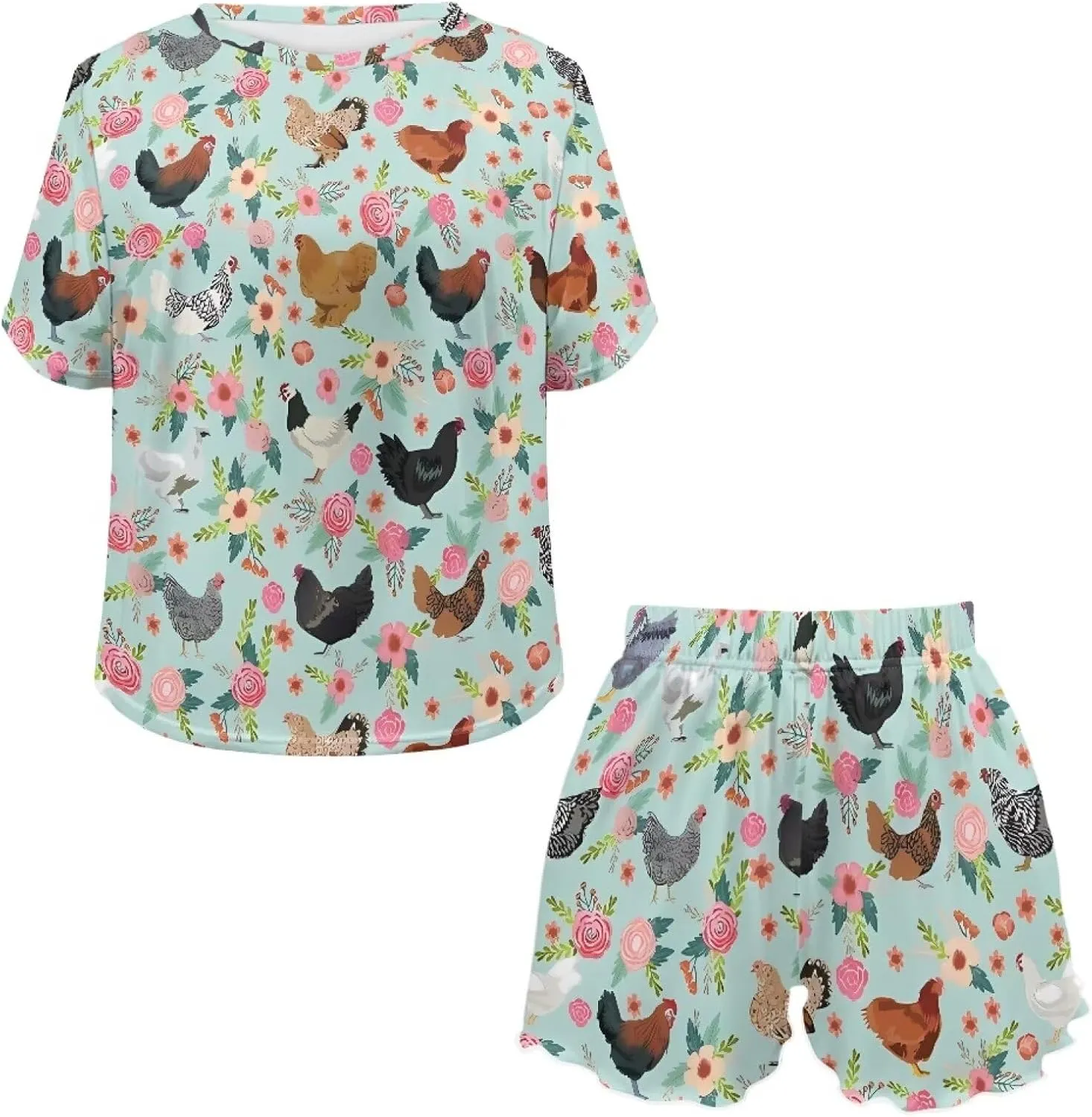 Renewold Womens Pajamas Set Short Sleeve Top and Shorts Sleepwear Set Women's Loungewear Night Suit