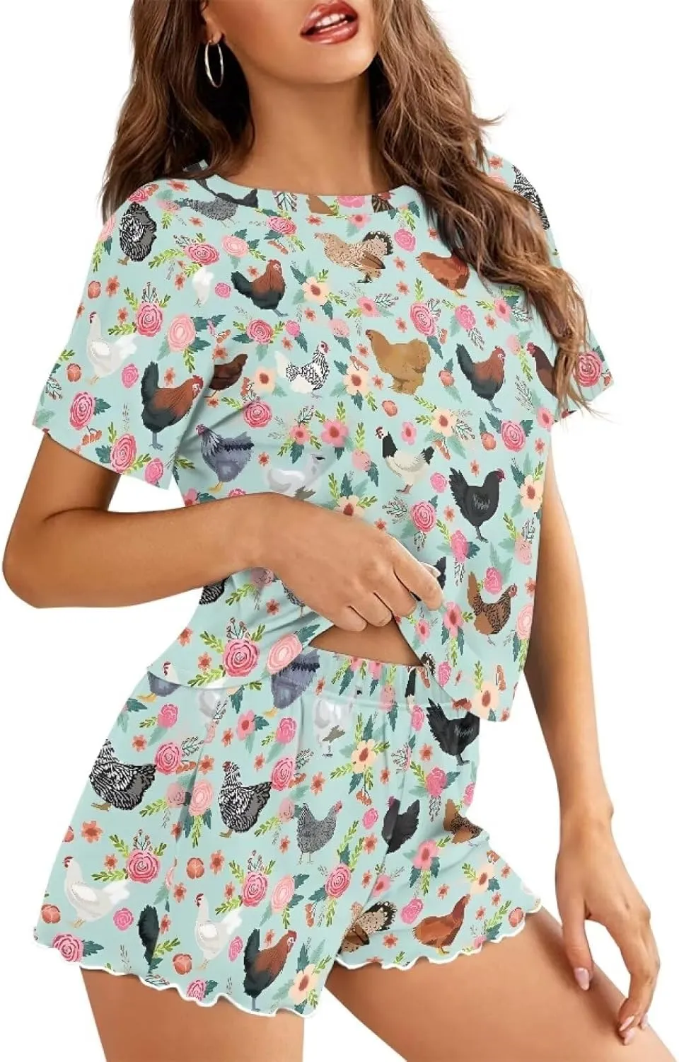 Renewold Womens Pajamas Set Short Sleeve Top and Shorts Sleepwear Set Women's Loungewear Night Suit