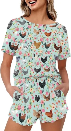 Renewold Womens Pajamas Set Short Sleeve Top and Shorts Sleepwear Set Women's Loungewear Night Suit