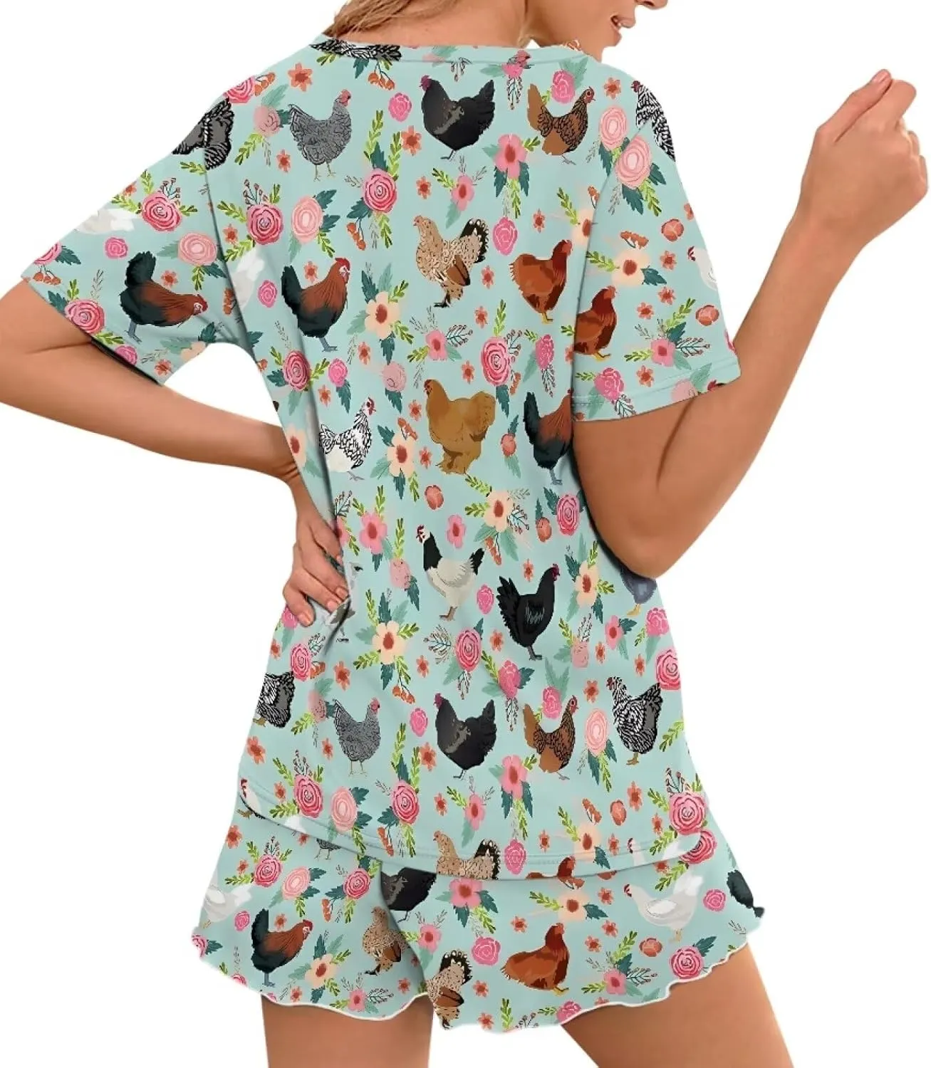 Renewold Womens Pajamas Set Short Sleeve Top and Shorts Sleepwear Set Women's Loungewear Night Suit