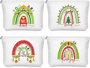 Saintrygo 4 Pcs Rainbow Cosmetic Bag Teacher Nurse Inspirational Gift Bags for Women Girls You Are Loved Beautiful Kind Makeup Bag Bulk Personalized Canvas Purse Pouch for Toiletry Travel