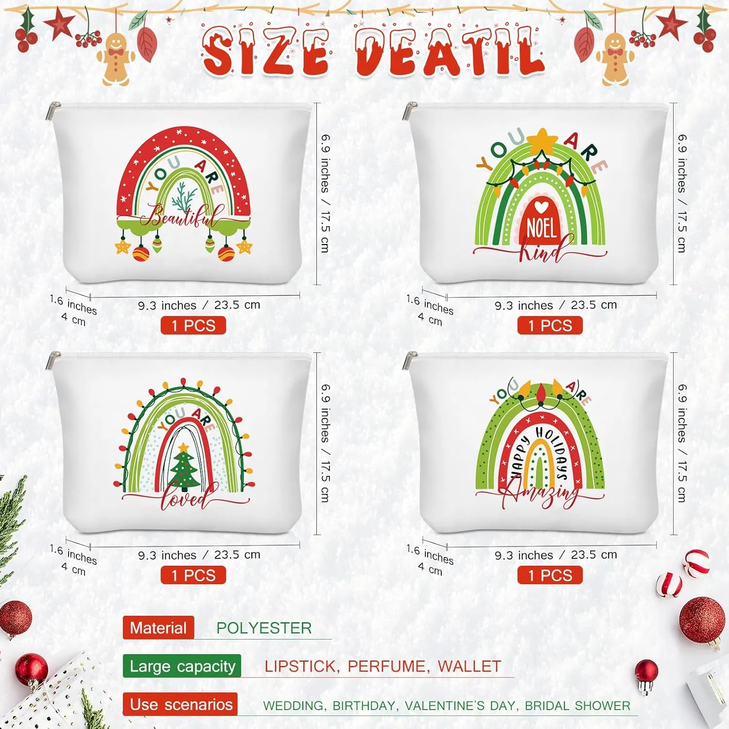 Saintrygo 4 Pcs Rainbow Cosmetic Bag Teacher Nurse Inspirational Gift Bags for Women Girls You Are Loved Beautiful Kind Makeup Bag Bulk Personalized Canvas Purse Pouch for Toiletry Travel
