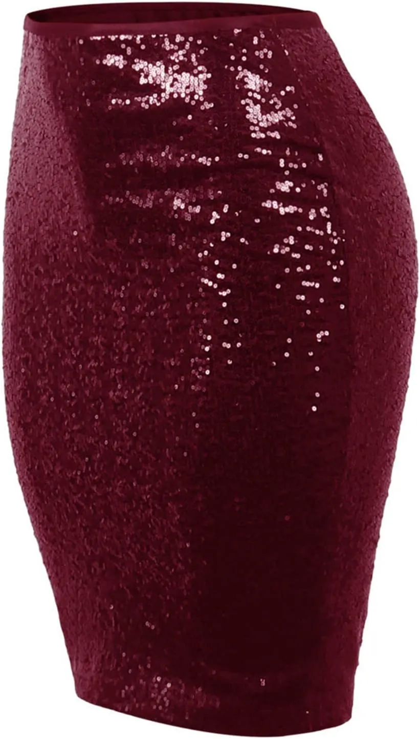 Sequin Skirt for Women, Sparkly Skirts, Sexy Glitter High Waist Casual Midi Skirt Bodycon for Holiday/Party/Business