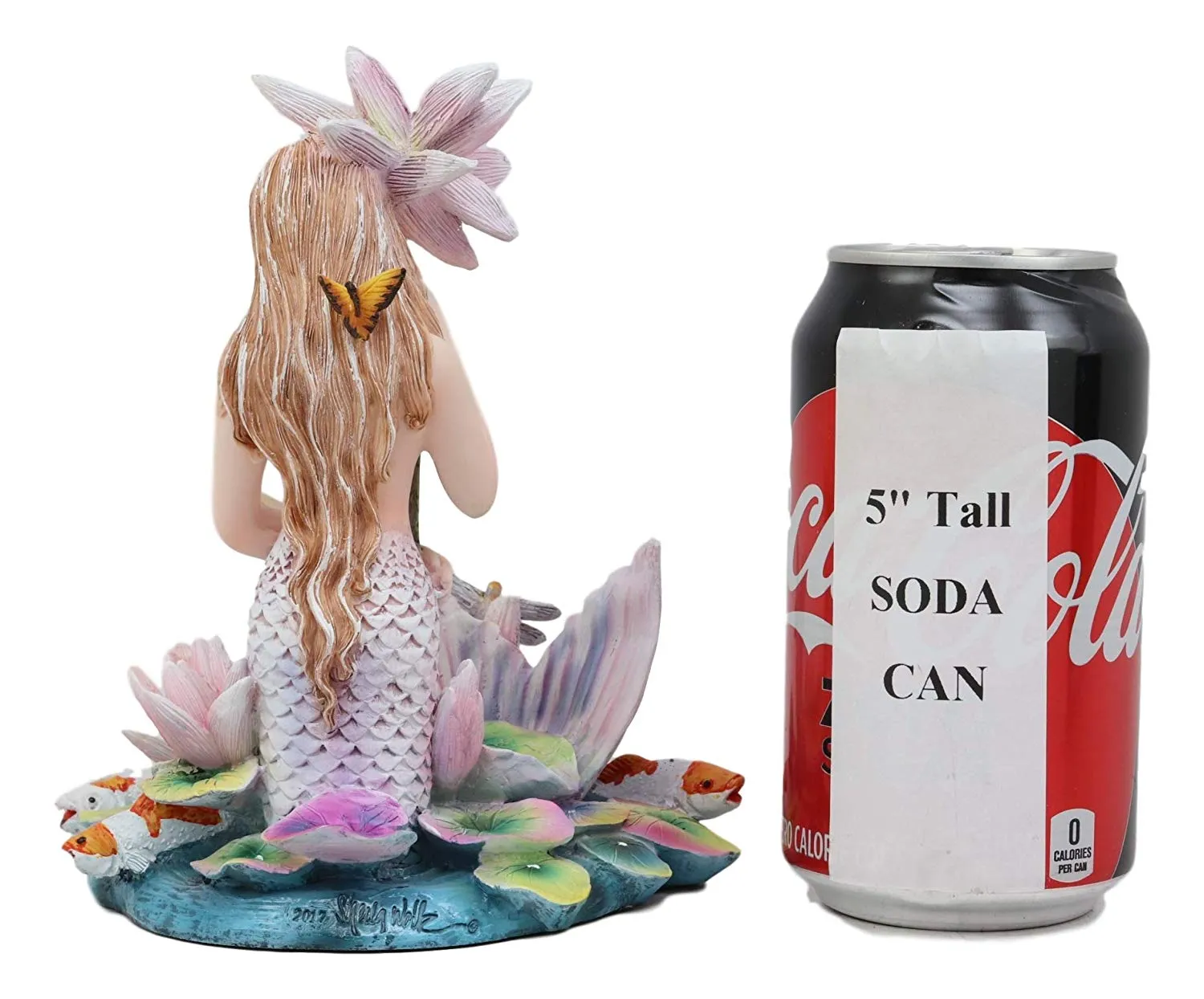 Sheila Wolk Rainbow Pool Mermaid By Butterfly Dragonfly And Koi Fishes Statue