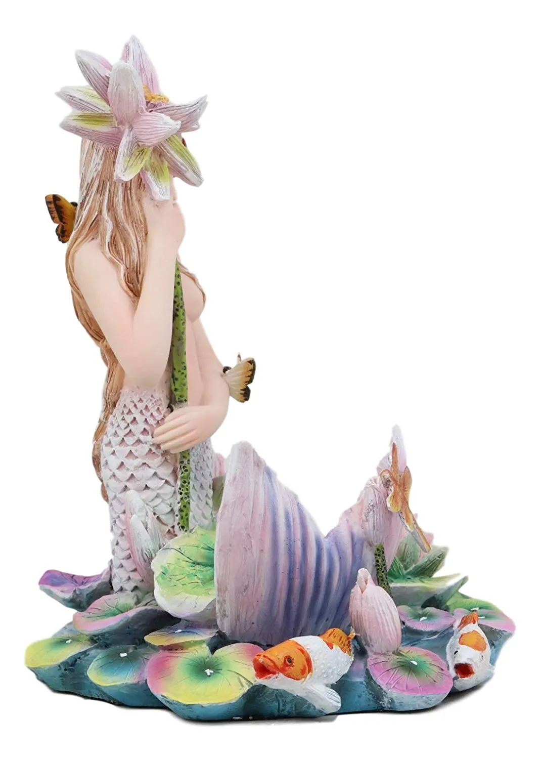 Sheila Wolk Rainbow Pool Mermaid By Butterfly Dragonfly And Koi Fishes Statue