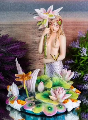 Sheila Wolk Rainbow Pool Mermaid By Butterfly Dragonfly And Koi Fishes Statue