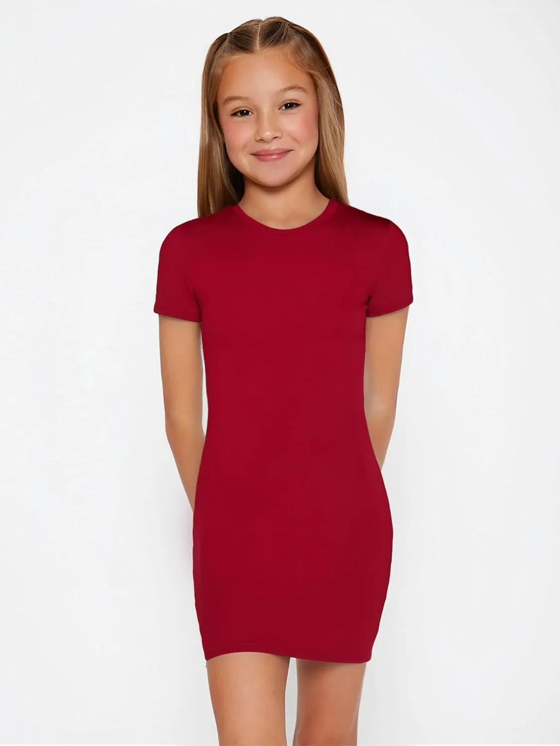 SHENHE Girl's Basic Short Sleeve Crew Neck Bodycon T Shirt Pencil Mini Dresses