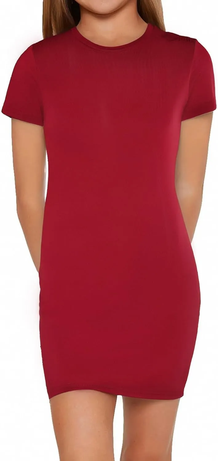 SHENHE Girl's Basic Short Sleeve Crew Neck Bodycon T Shirt Pencil Mini Dresses